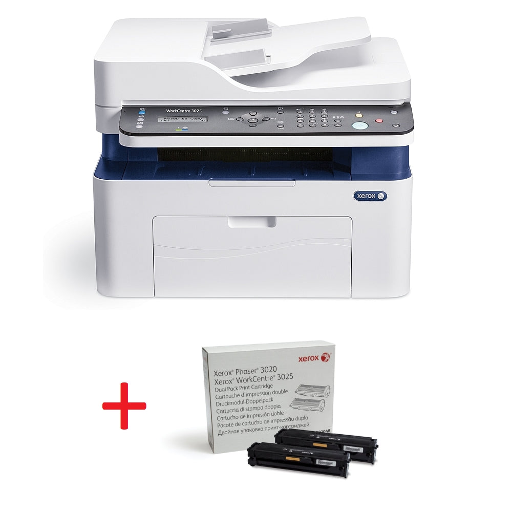 Лазерно многофункционално устройство, Xerox WorkCentre 3025N (with ADF) + Xerox Phaser 3020 / WorkCentre 3025 Dual Pack Print Cartridge