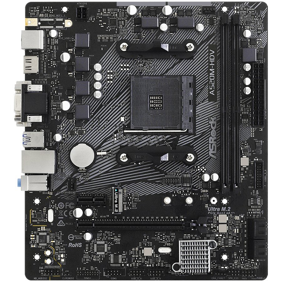 Дънна платка ASROCK Desktop A520M-HDV (AM4, 2xDDR4, PCIe 3.0 x16,PCIe 3.0 x1, M.2, 4 SATA3 - A520M-HDV