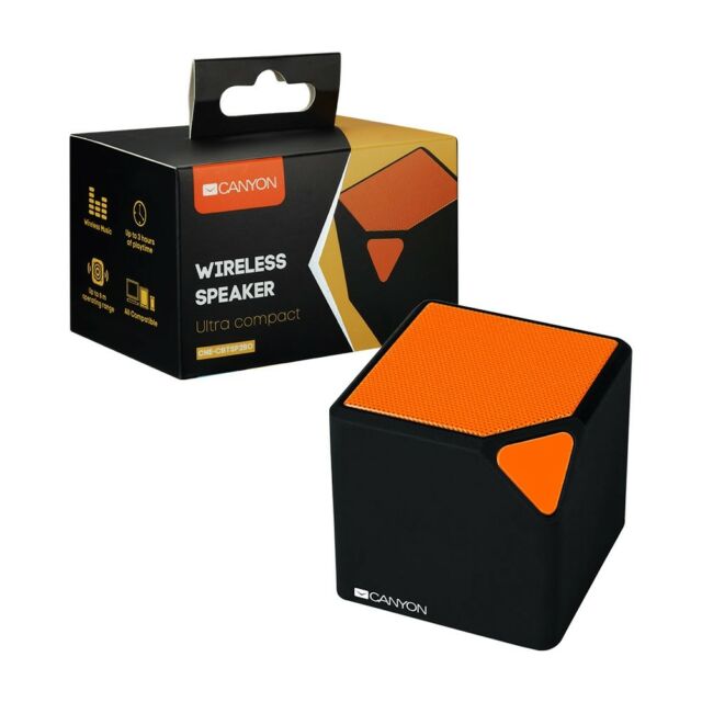 CANYON Portable Bluetooth V4.2+EDR stereo speaker with 3.5mm Aux, micro-USB port, bulit in 300mA battery, Black and Orange CNE-CBTSP2BO