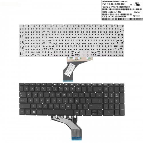 Клавиатура за лаптоп HP Pavilion 250 G7 255 G7 15-DA 15-DB 15-DK 15-CS Black Without Frame US / Черна Без Рамка (Малък Ентър) С Кирилица