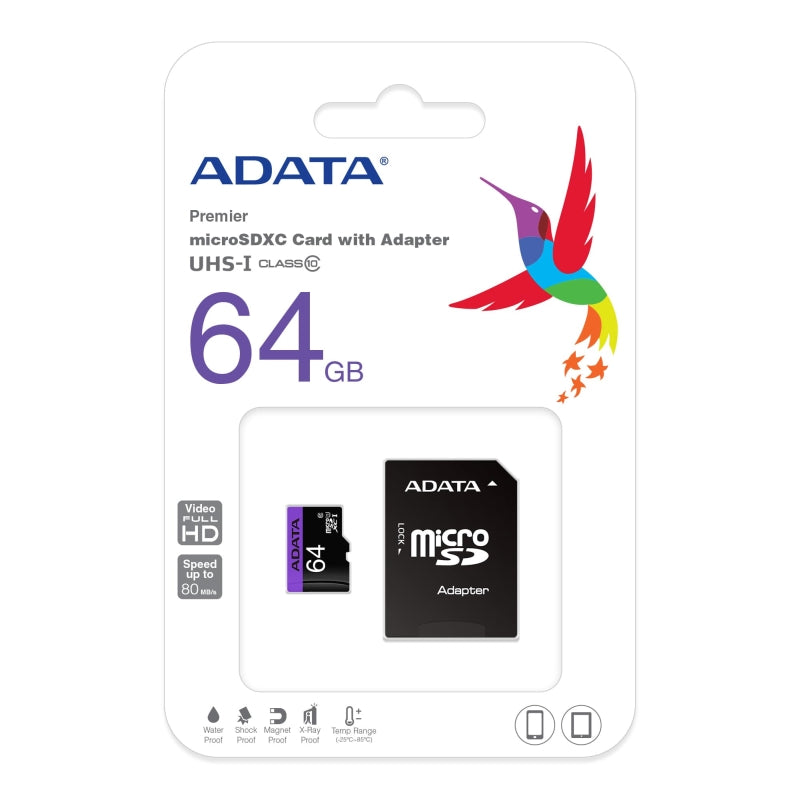 Памет, ADATA 64GB MicroSDXC UHS-I CLASS 10 (with adapter)