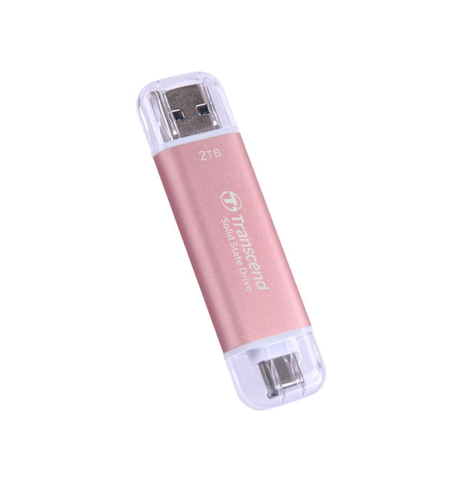 Твърд диск, Transcend 2TB, USB External SSD, ESD310P, USB 10Gbps, Type C/ A, Pink