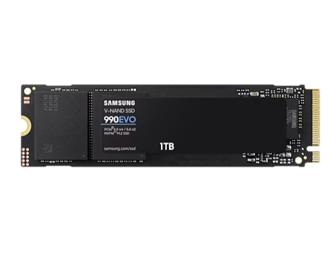 Твърд диск, Samsung SSD 990 EVO 1TB PCIe 4.0 NVMe 2.0 M.2 V-NAND TLC, 256-bit Encryption, Read 5000 MB/s Write 4200 MB/s