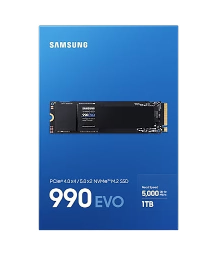 Твърд диск, Samsung SSD 990 EVO 1TB PCIe 4.0 NVMe 2.0 M.2 V-NAND TLC, 256-bit Encryption, Read 5000 MB/s Write 4200 MB/s