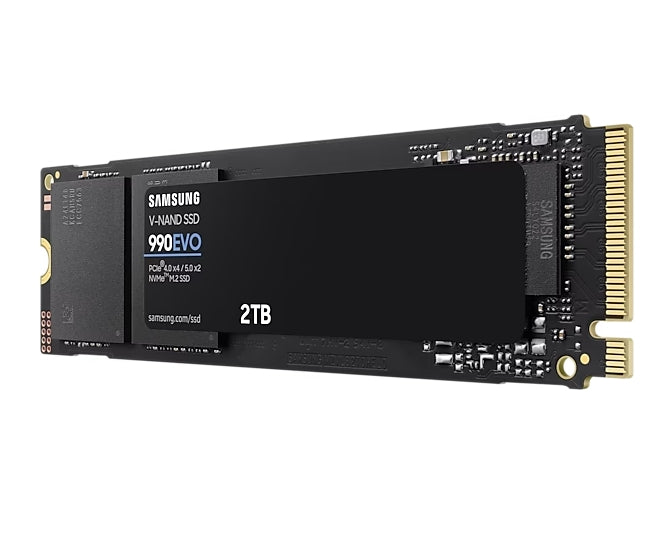 Твърд диск, Samsung SSD 990 EVO 2TB PCIe 4.0 NVMe 2.0 M.2 V-NAND TLC, 256-bit Encryption, Read 5000 MB/s Write 4200 MB/s