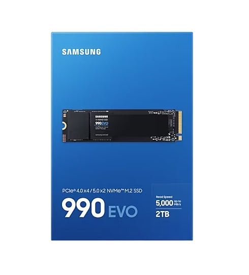 Твърд диск, Samsung SSD 990 EVO 2TB PCIe 4.0 NVMe 2.0 M.2 V-NAND TLC, 256-bit Encryption, Read 5000 MB/s Write 4200 MB/s