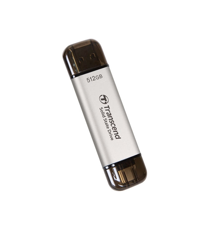 Твърд диск, Transcend 512GB, External SSD, ESD310S, USB 10Gbps, Type C/A, Silver