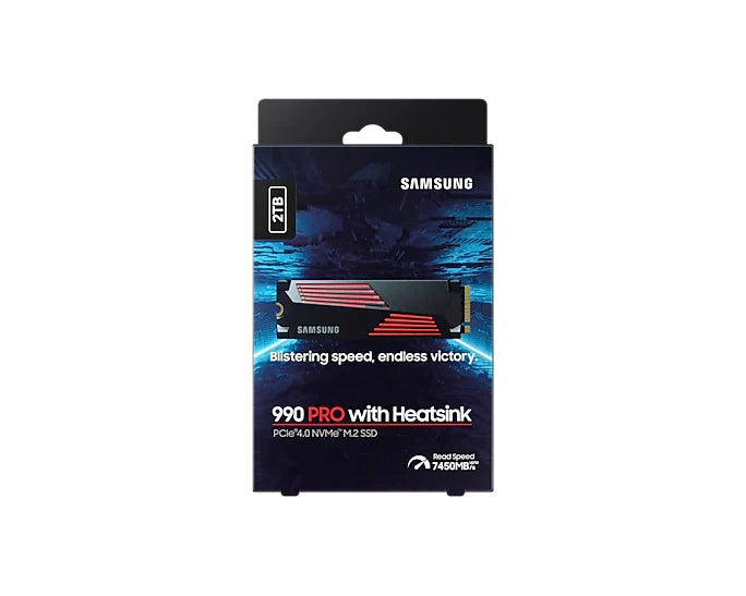 Твърд диск, Samsung SSD 990 PRO 2TB Heatsink PCIe 4.0 NVMe 2.0 M.2 V-NAND 3-bit MLC, 256-bit Encryption, Read 7450 MB/s Write 6900 MB/s