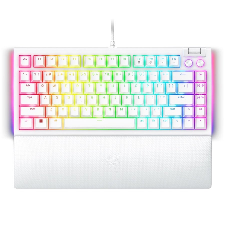 Razer BlackWidow V4 75% White, Gaming Keyboard, US Layout, Hot-swappable Design, Compact 75% Layout with Aluminum Case - RZ03-05001700-R3M1