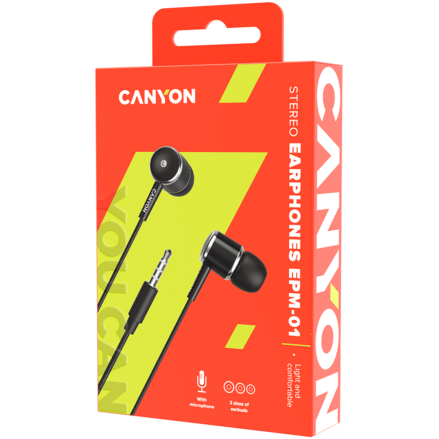 CANYON Stereo earphones with microphone, Black - CNE-CEPM01B