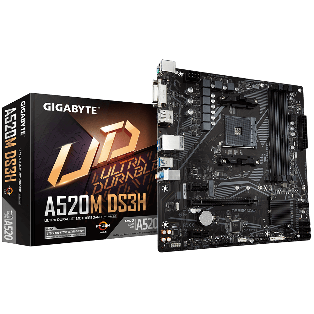 Дънна платка GIGABYTE A520M-DS3H, Socket AM4, mATX, 4xDDR4, M.2 - GA-MB-A520M-DS3H