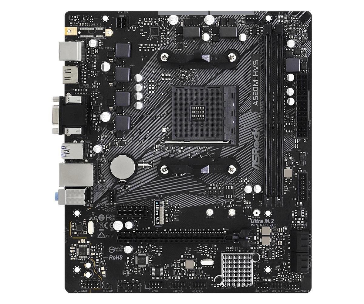 Дънна платка ASRock A520M-HVS, Socket AM4, mATX, 2xDDR4, M.2 NVMe - ASR-MB-A520M-HVS