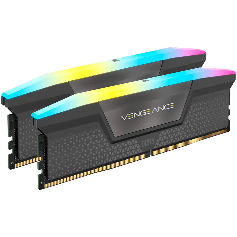 Памет CORSAIR DDR5, 6000MT/s 32GB 2x16GB DIMM, Unbuffered, 30-36-36-76, Std PMIC, XMP 3.0, VENGEANCE RGB DDR5 Black Heatspreader, RGB LED, 1.4V - CMH32GX5M2B6000C30