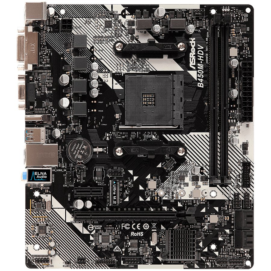 Дънна платка ASROCK Desktop B450M-HDV R4.0 (SAM4,2xDDR4,1xPCI 3.0x16,1xPCI Ex1,SATA III - B450M-HDV_R4.0
