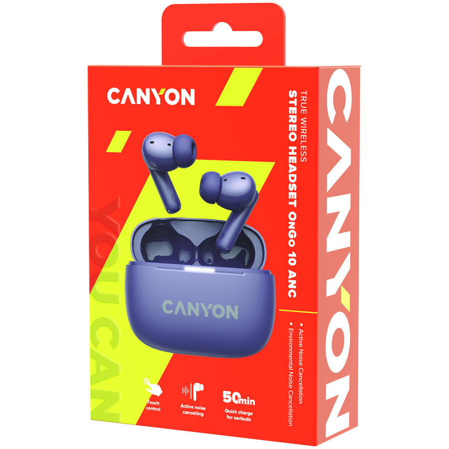 CANYON OnGo TWS-10 ANC+ENC, Bluetooth Headset, microphone, BT v5.3 BT8922F