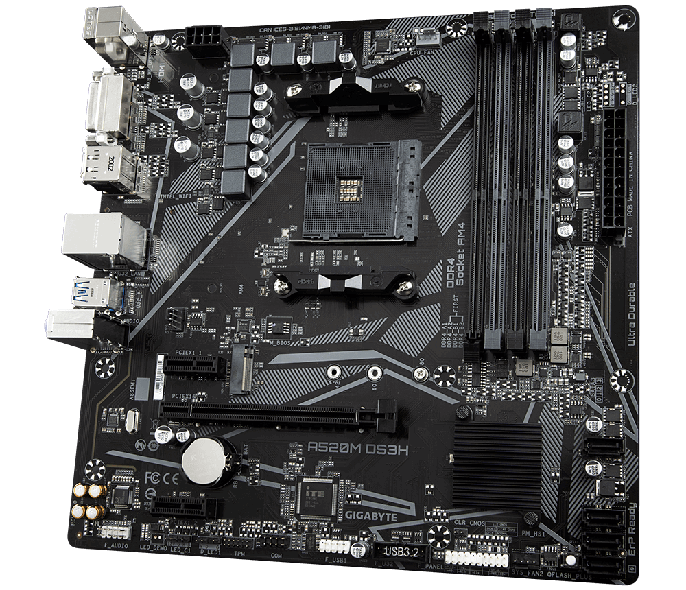 Дънна платка GIGABYTE A520M-DS3H, Socket AM4, mATX, 4xDDR4, M.2 - GA-MB-A520M-DS3H