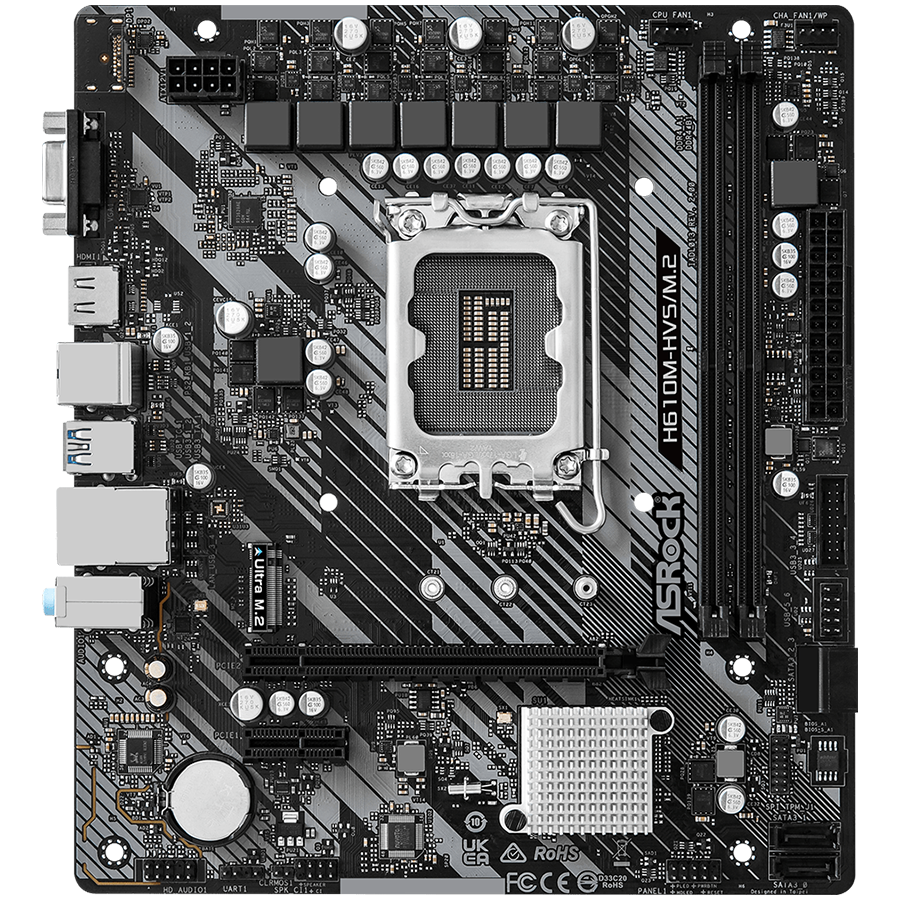 Дънна платка ASROCK MB Desktop H610M-HVS (S1700, 2x DDR4, 1x PCIe 4.0 x16, 1x PCIe 3.0 x1, 1x SSD Ultra M.2 PCIe - H610M-HVS/M.2 R2.0