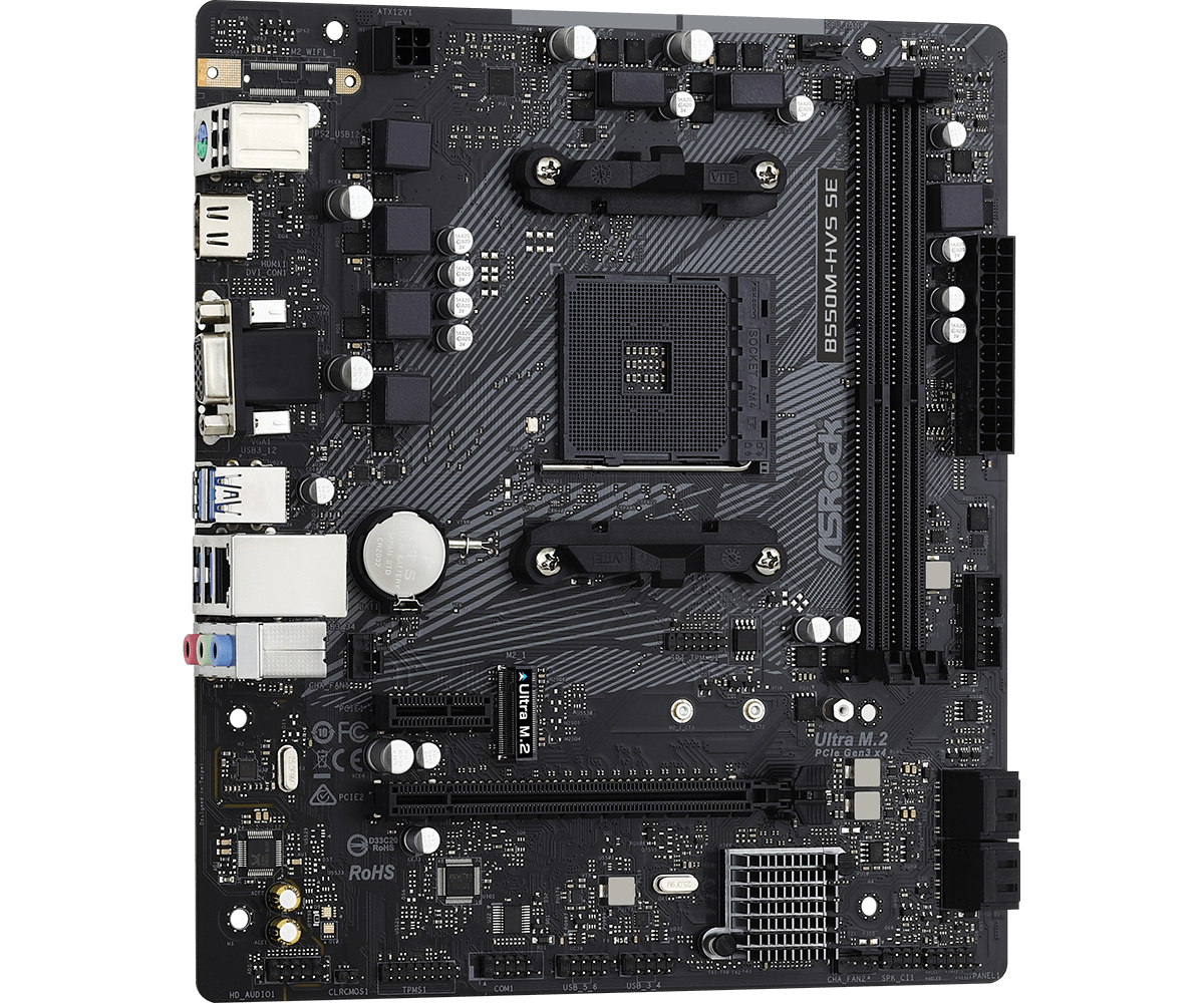 Дънна платка ASRock B550M-HVS SE, AM4, 2xDDR4 - ASR-MB-B550M-HVS-SE