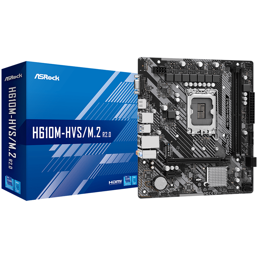 Дънна платка ASROCK MB Desktop H610M-HVS (S1700, 2x DDR4, 1x PCIe 4.0 x16, 1x PCIe 3.0 x1, 1x SSD Ultra M.2 PCIe - H610M-HVS/M.2 R2.0