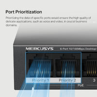 6-портов настолен комутатор Mercusys MS106LP 10/100 Mbps със 4 PoE+ порта thumbnail 4