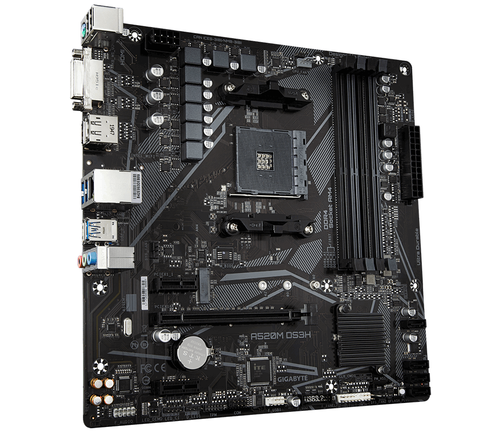 Дънна платка GIGABYTE A520M-DS3H, Socket AM4, mATX, 4xDDR4, M.2 - GA-MB-A520M-DS3H