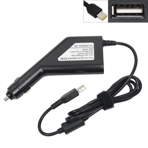 Зарядно за кола за Lenovo Notebook 20V 90W 4.5A с квадратна букса, USB Charger