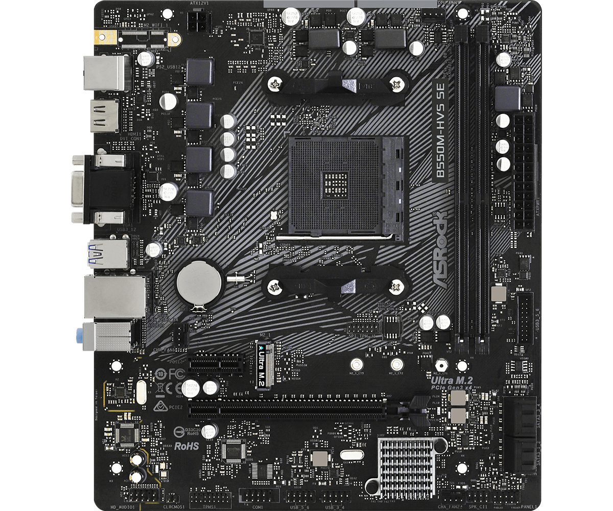 Дънна платка ASRock B550M-HVS SE, AM4, 2xDDR4 - ASR-MB-B550M-HVS-SE