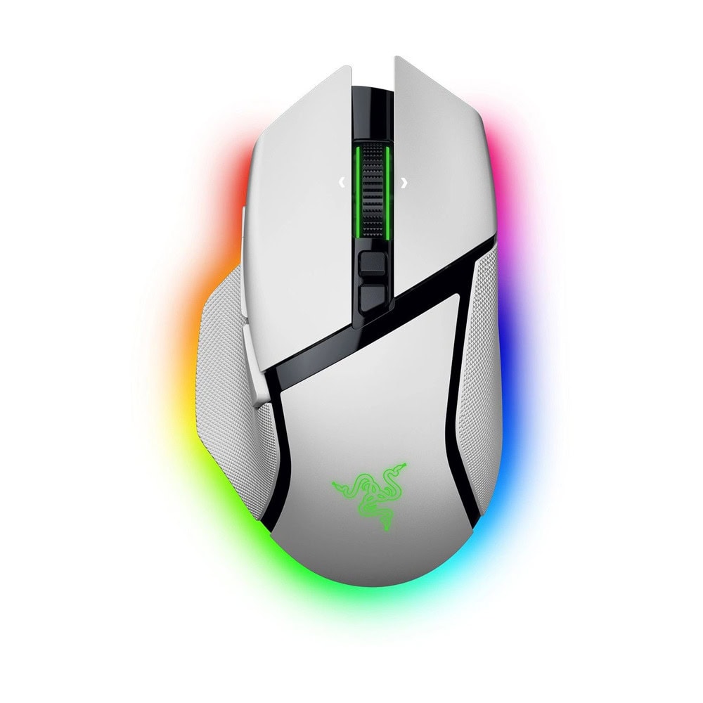 Мишка Razer Basilisk V3 Pro 35K, оптична (35 000 dpi), жична/безжична, Bluetooth, USB, бяла, гейминг, 11 програмируеми бутона, Razer Chroma RGB подсветка, RZ01-05240200-R3G1
