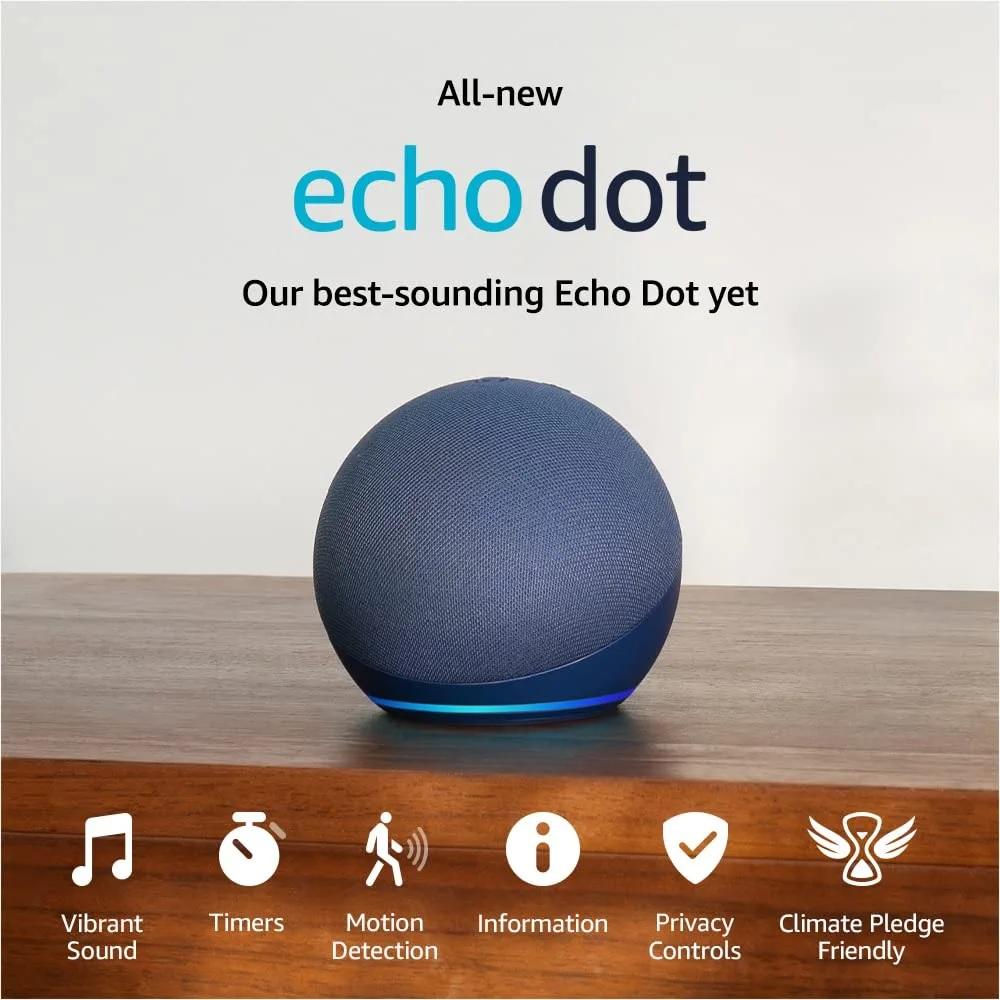 Преносима смарт тонколона Amazon Echo Dot 5, Гласов асистент, Alexa, Тъмносиня - AMAZON-ECHO-DOT5-DEEP-BL