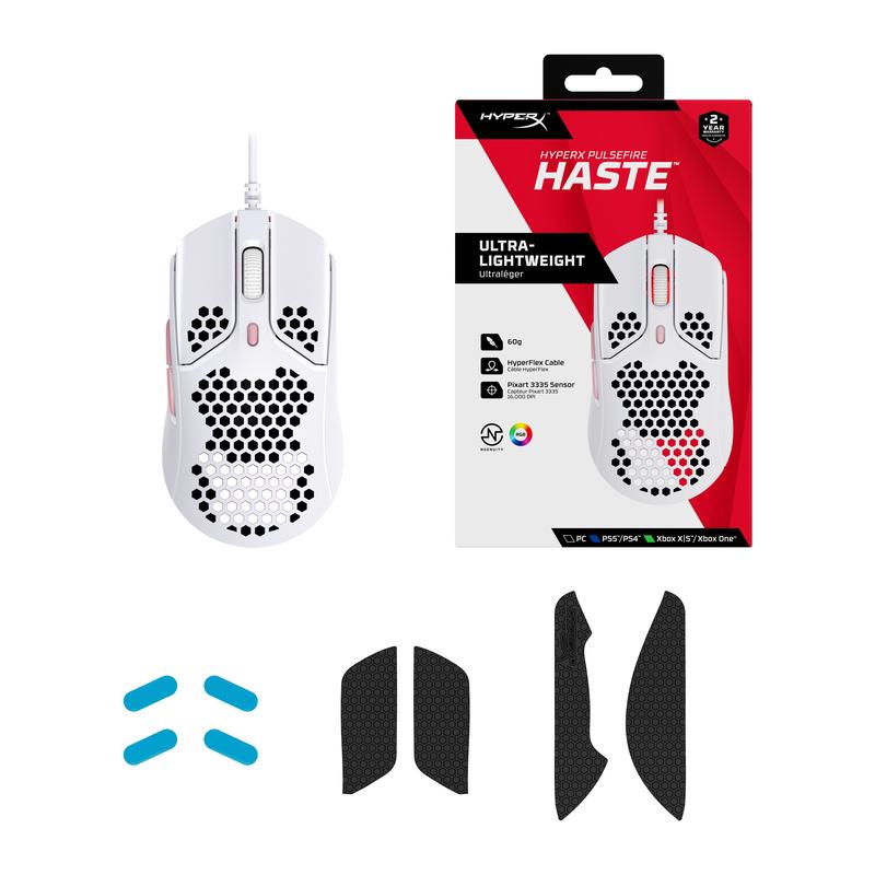 Геймърска мишка HyperX Pulsefire Haste, RGB, USB 2.0, Бял/Розов - HX-MOUSE-PFH-WP