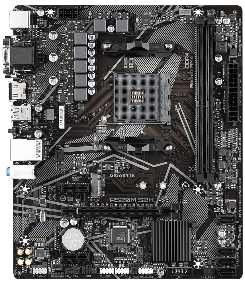 Дънна платка GIGABYTE A520M-S2H, Socket AM4, mATX, 2xDDR4, M.2 - GA-MB-A520M-S2H