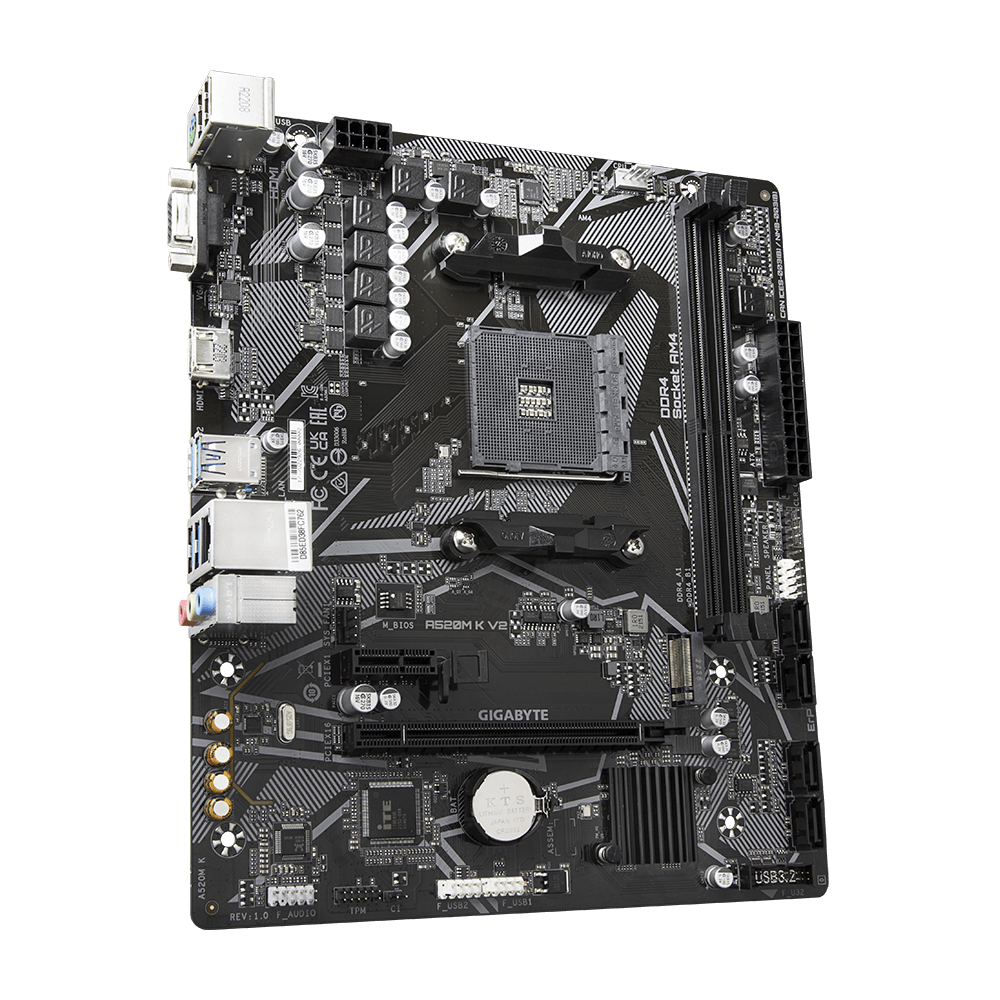 Дънна платка GIGABYTE A520M K V2, Socket AM4, mATX, 2xDDR4, M.2 NVMe - GA-MB-A520M-K-V2