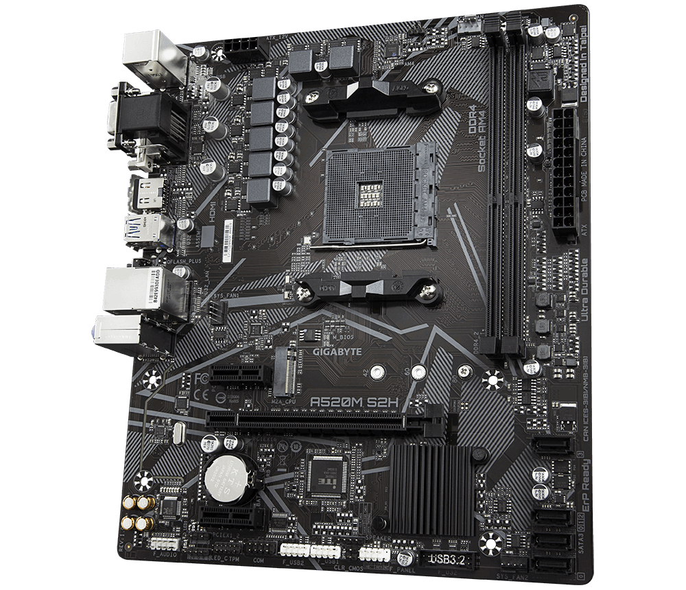 Дънна платка GIGABYTE A520M-S2H, Socket AM4, mATX, 2xDDR4, M.2 - GA-MB-A520M-S2H