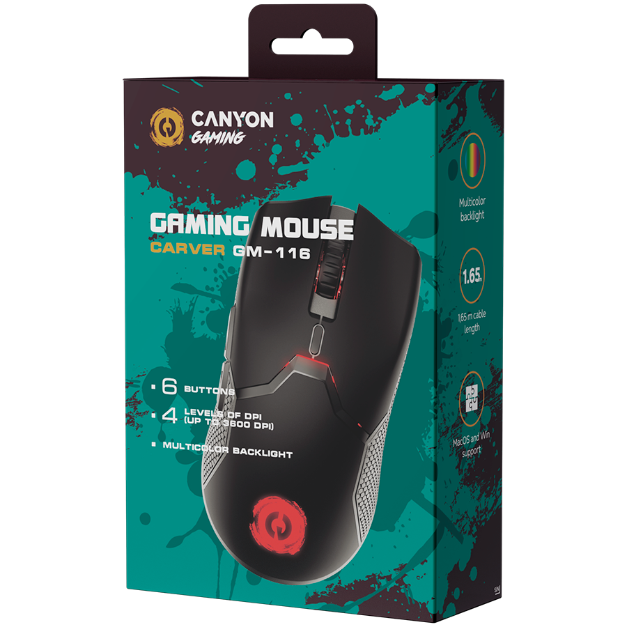 CANYON mouse Carver GM-116 6buttons Wired Black - CND-SGM116