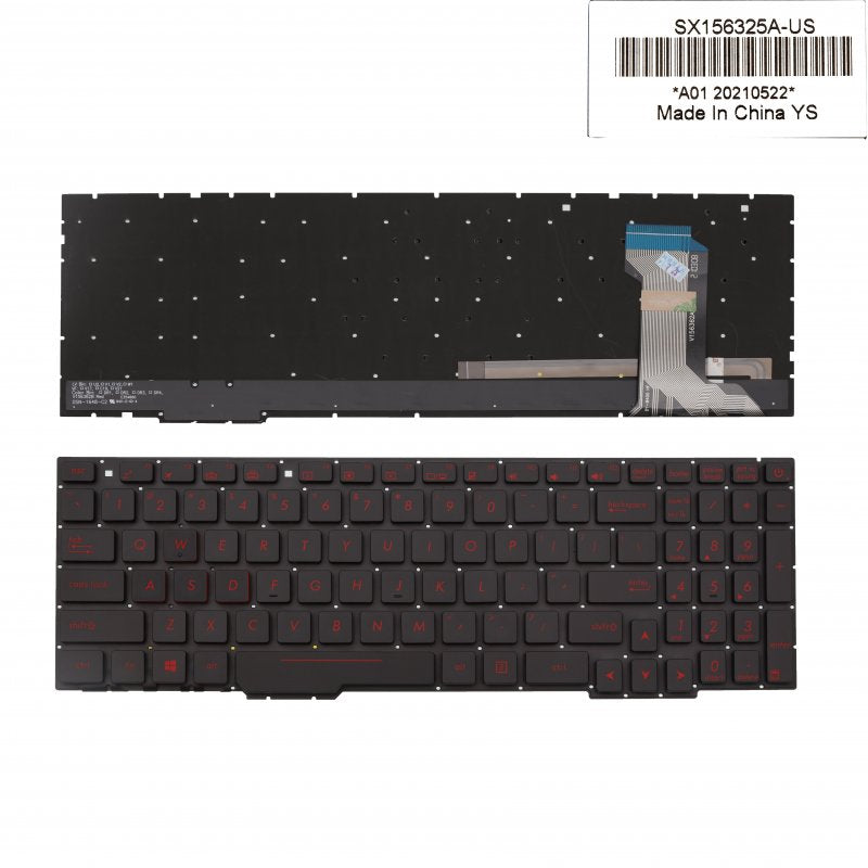 Клавиатура за лаптоп Asus ROG Strix GL553 GL553V GL553VW GL553VE GL753 GL753V GL753VD GL753VE FX553 FX553V FX553VD FX753 FX753VD ZX553VD Черна Без Рамка (Малък Ентър) с Подсветка / Black Without Frame With Backlit Type 2 US