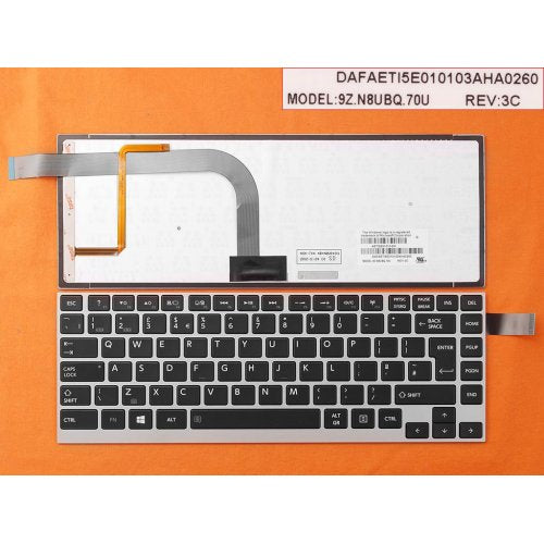 Клавиатура за лаптоп Toshiba U900W W30-A W35DT W35D Черна със Сива Рамка с Подсветка/ Silver Frame Black Backlit
