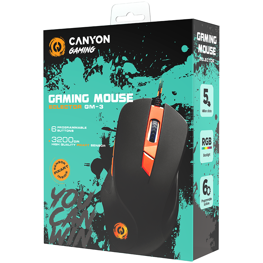 CANYON Eclector GM-3, Wired Gaming Mouse with 6 programmable buttons, Pixart optical sensor - CND-SGM03RGB