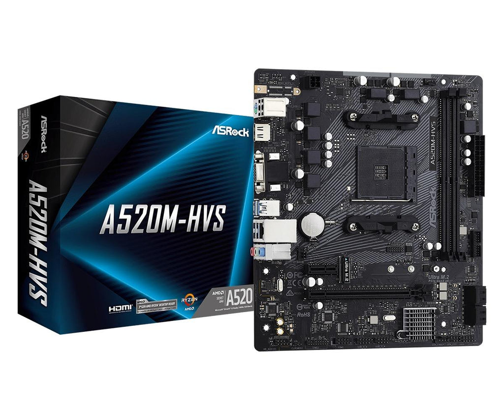 Дънна платка ASRock A520M-HVS, Socket AM4, mATX, 2xDDR4, M.2 NVMe - ASR-MB-A520M-HVS