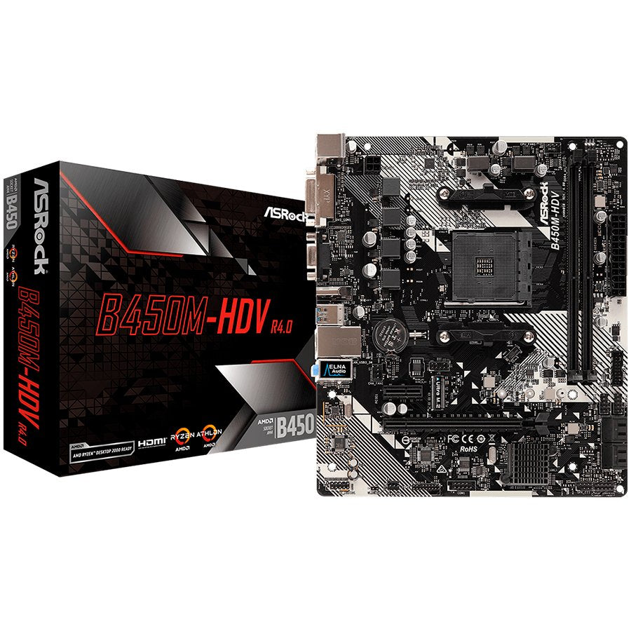 Дънна платка ASROCK Desktop B450M-HDV R4.0 (SAM4,2xDDR4,1xPCI 3.0x16,1xPCI Ex1,SATA III - B450M-HDV_R4.0