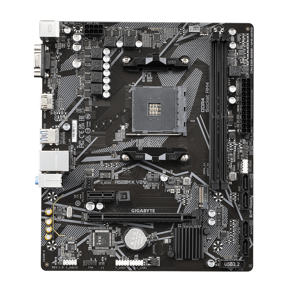 Дънна платка GIGABYTE A520M K V2, Socket AM4, mATX, 2xDDR4, M.2 NVMe - GA-MB-A520M-K-V2