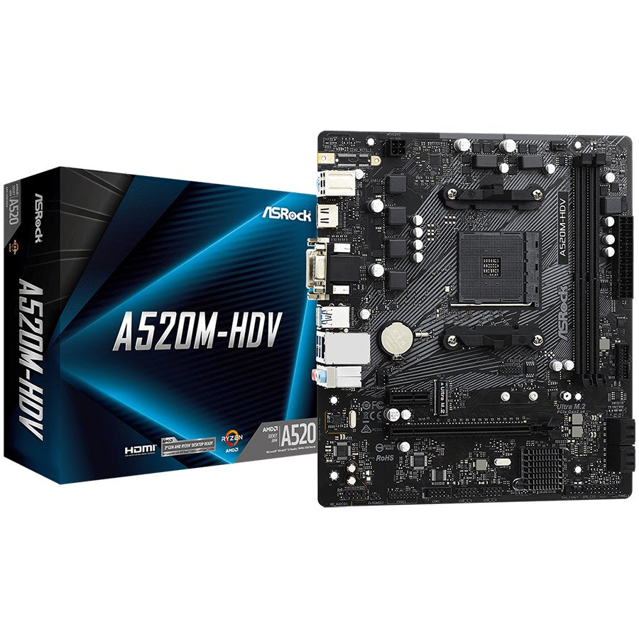 Дънна платка ASROCK Desktop A520M-HDV (AM4, 2xDDR4, PCIe 3.0 x16,PCIe 3.0 x1, M.2, 4 SATA3 - A520M-HDV