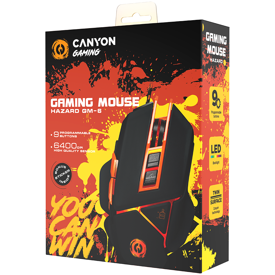 CANYON Optical gaming mouse, adjustable DPI setting 800/1000/1200/1600/2400/3200/4800/6400 - CND-SGM6N