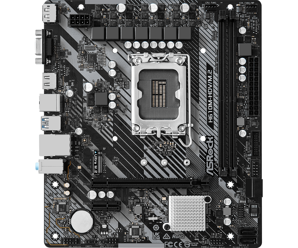 Дънна платка ASRock H610M-HDV/M.2 R 2.0, LGA1700, DDR4, mATX - ASR-MB-H610M-HDV-M2