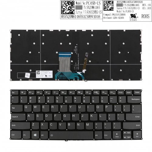 Клавиатура за лаптоп Lenovo IdeaPad 320-13 320S-13IKB Сива Без Рамка (Малък Ентър) с Подсветка / Gray Without Frame US With Backlit