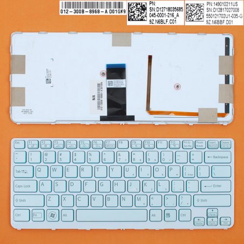 Клавиатура за лаптоп Sony Vaio SVE14A White Frame White With Backlit / Бяла Рамка, Бели Бутони и Подсветка US/UK