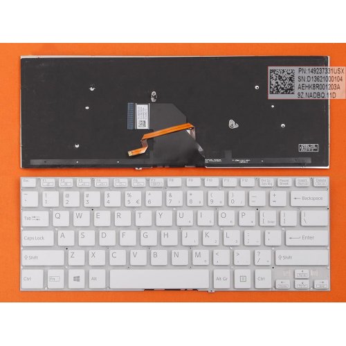 Клавиатура за лаптоп Sony Vaio SVF 14 Бяла Без Рамка (Малък Ентър) с Подсветка / White Without Frame US With Backlit