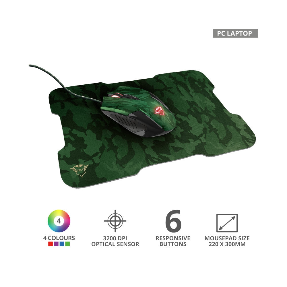Комплект TRUST GXT 781 Rixa Camo Gaming Mouse & Mouse Pad