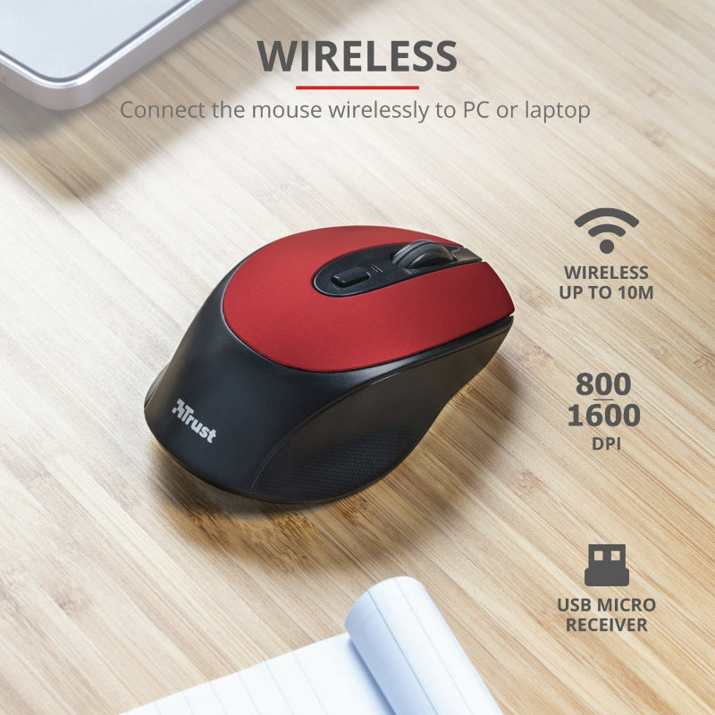 Мишка, TRUST Zaya Wireless Rechargeable Mouse Red