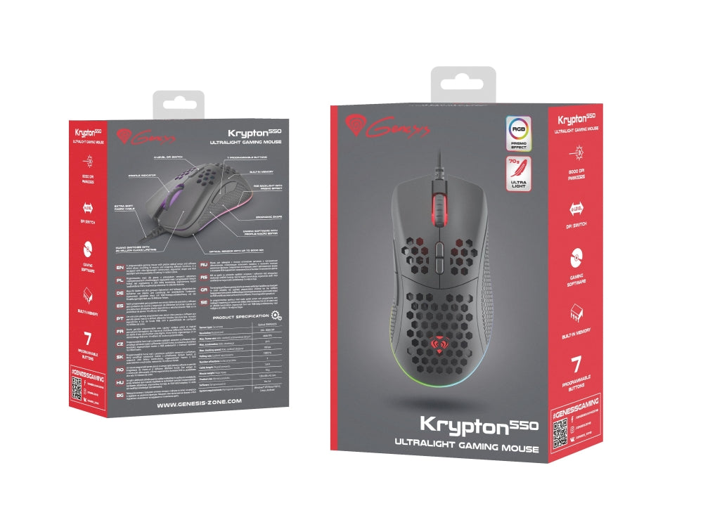 Мишка, Genesis Light Weight Gaming Mouse Krypton 550 8000 DPI RGB Software Black