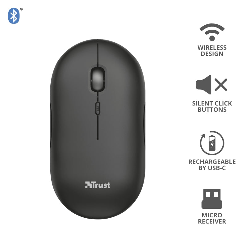 Мишка, TRUST Puck Wireless & BT Rechargeable Mouse Black